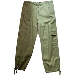 American Original Rewash Linen Womens Cargo Pants Tie Hem Size 13x31 Olive Green